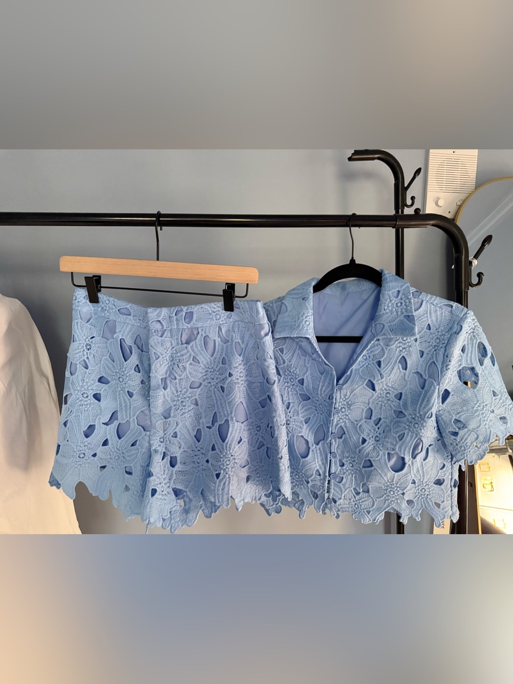 NWT Commense Light Blue Crochet Lace Women's Shorts & Top Set - Picture 10 of 16